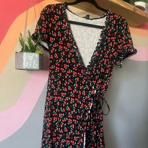 Forever 21 cherry wrap tie dress